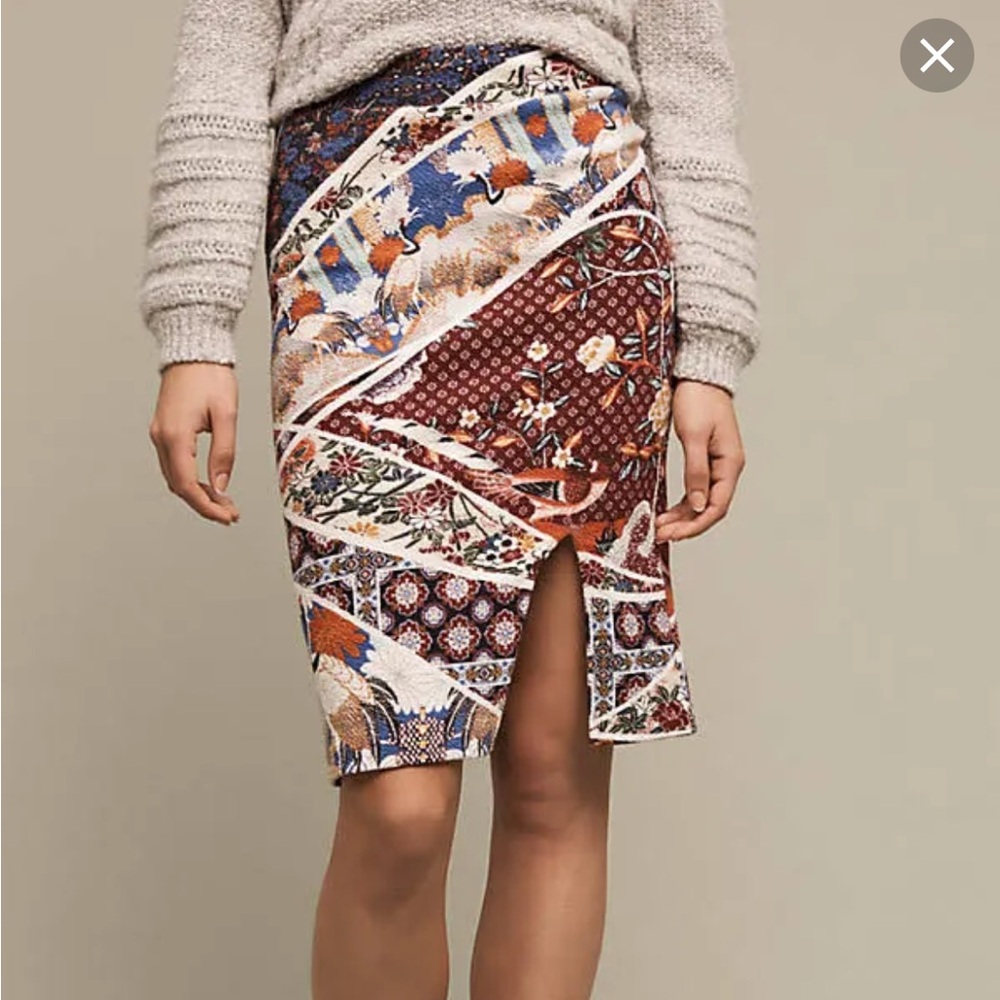 Maeve Vannia Printed Pattern Pencil Skirt with Front Slit from Anthropologie